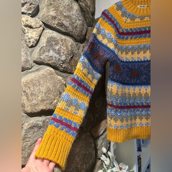 Acne Studios $470 Wool alpaca Yellow Multi-Stripe Jacquard Knit Crewneck Sweater - Picture 10 of 16